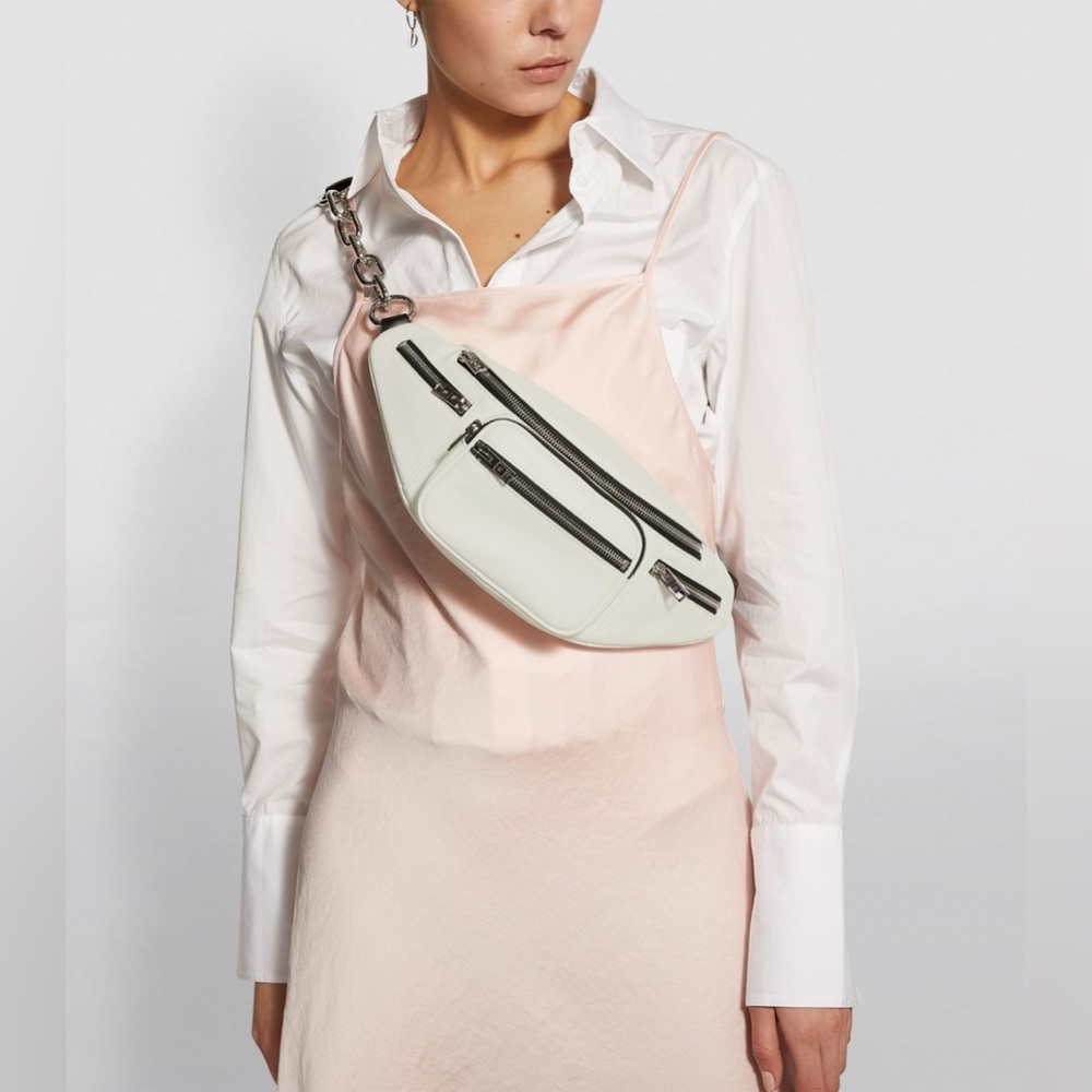 ⛓️Alexander Wang White/Black Attica Fanny Pack Lambskin Leather